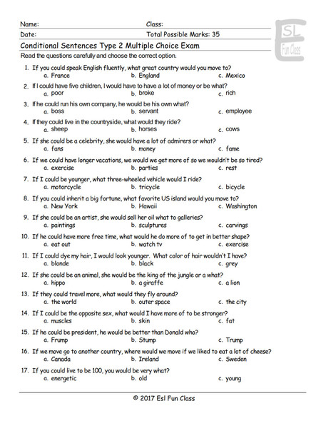 Conditional Sentences Type 2 Multiple Choice Exam
