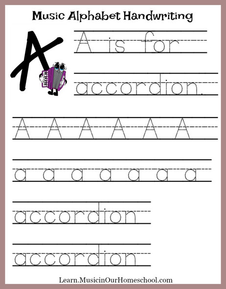 Music Alphabet Handwriting Practice Sheets