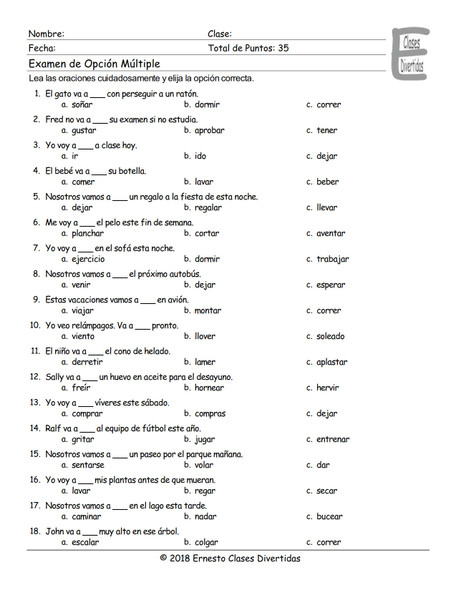 Future Simple Tense with Ir A Spanish Multiple Choice Exam