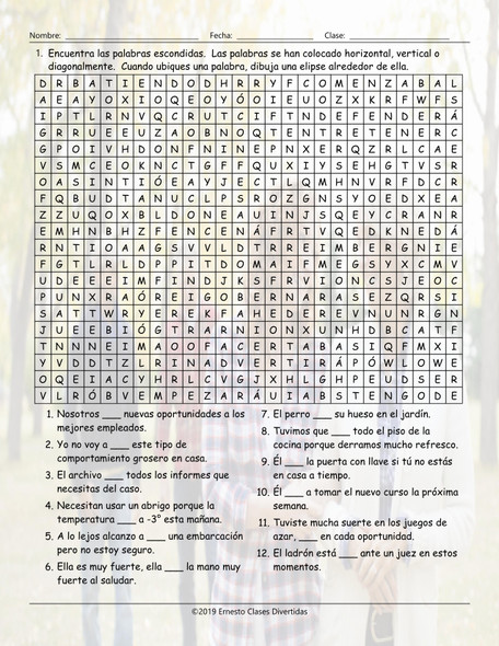 Present , Past, and Future Simple 2 Spanish Word Search Worksheet
