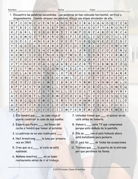 Present , Past, and Future Simple 4 Spanish Word Search Worksheet