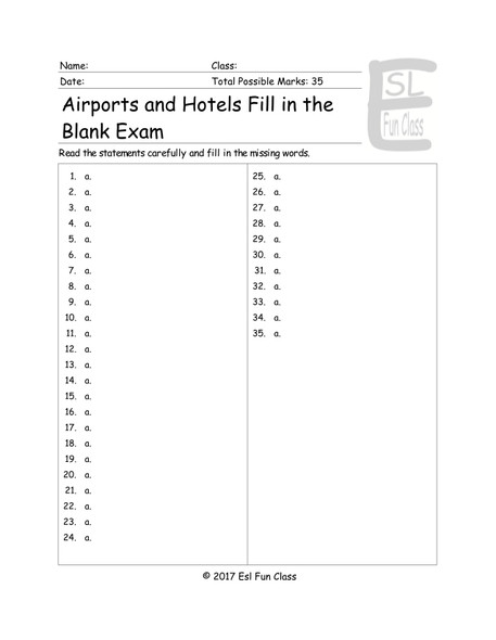 Camping Fill In The Blanks Exam