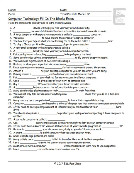 Computer Technology Fill In The Blanks Exam