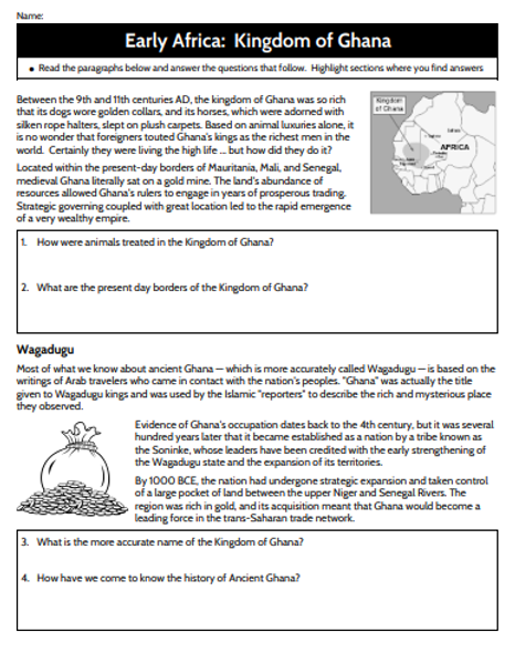 Early Africa - The Kingdom of Ghana Reading