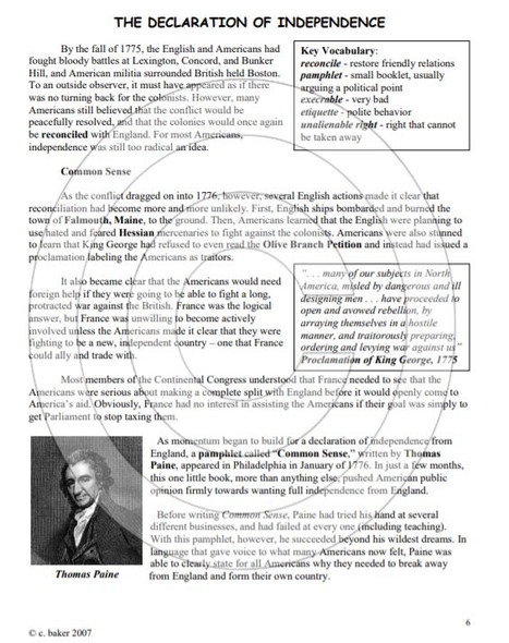 The American Revolutionary War and Independence - supplemental text