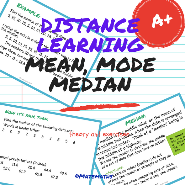 Distance Learning Mean Mode Median Online lesson