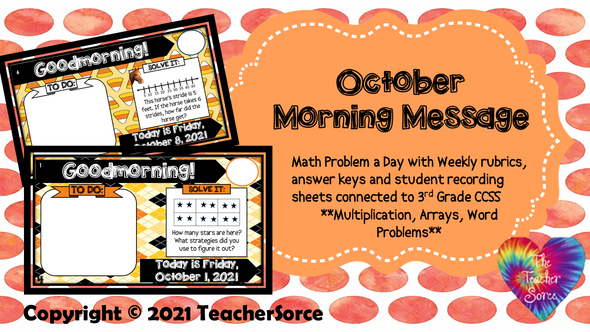 October Editable Morning Message (3rd Grade)-Math Solve It's