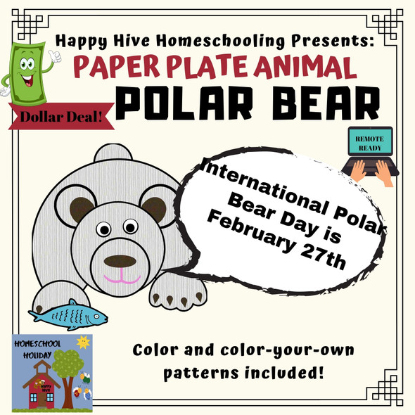 Polar Bear Paper Plate Animal Craft Paper & DIGITAL version! - International Polar Bear Day February 27th