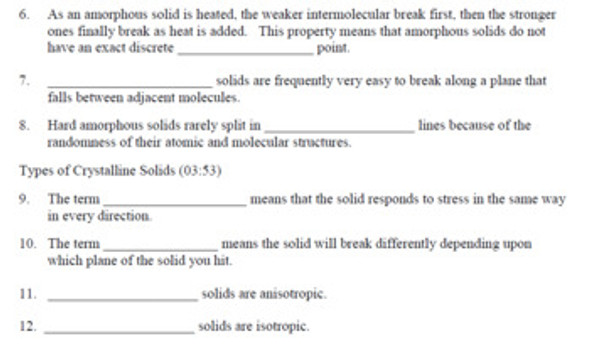 Crash Course Chemistry Video Worksheet 33: Doing Solids (Distance Learning)