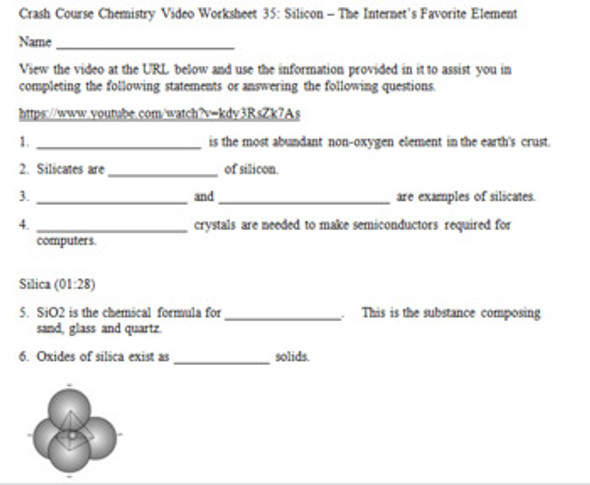 Crash Course Chemistry Video Worksheet 35: Silicon (Distance Learning)