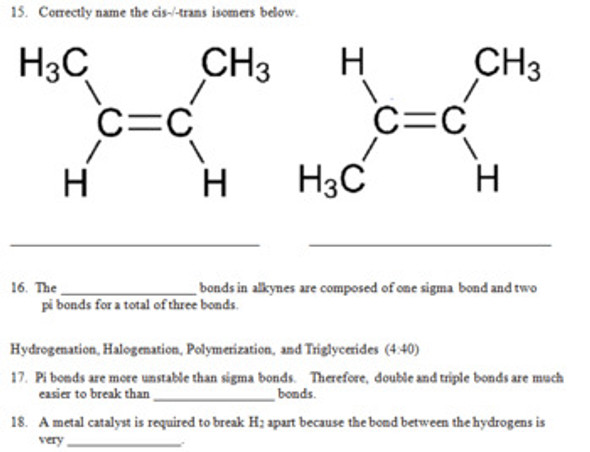 Crash Course Chemistry Video Worksheet 41: Alkenes & Alkynes (Distance Learning)