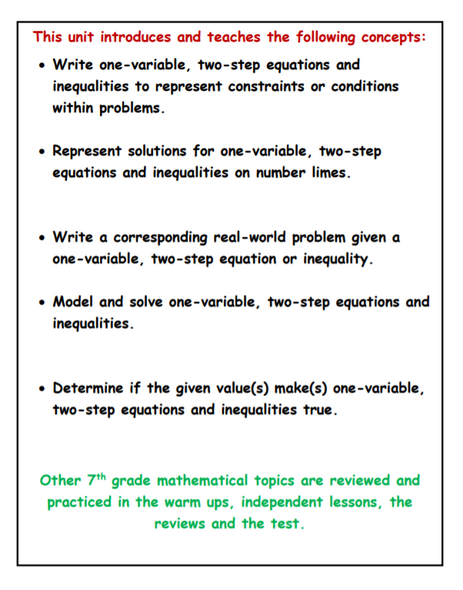 7th Grade Equations and Inequalities Unit