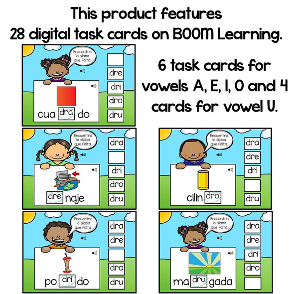 BOOM Cards Sílabas trabadas Dr (dra, dre, dri, dro and dru)- Distance Learning