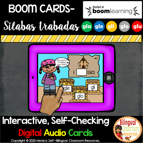 BOOM Cards Sílabas trabadas Gl (gla, gle, gli, glo and glu)- Distance Learning