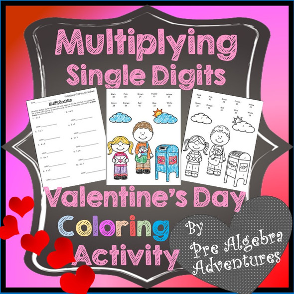 Valentine's Day Multiplying Single Digit Numbers Coloring Activity