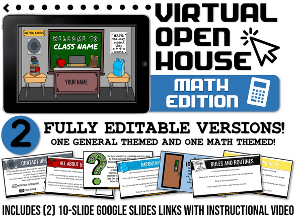 Virtual Open House- General and Math Themed! TWO Editable Google Slide Presentations!