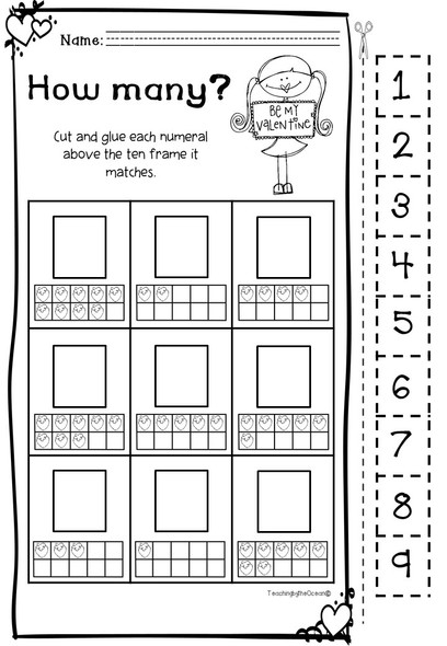 Valentine's Counting Worksheets (Kindergarten)