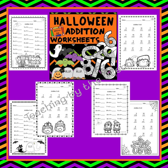 Halloween Addition and Subtraction to 20 Fact Fluency Worksheets