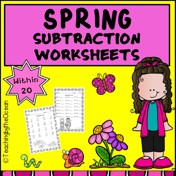 Spring Subtraction to 20 Fact Fluency Worksheets
