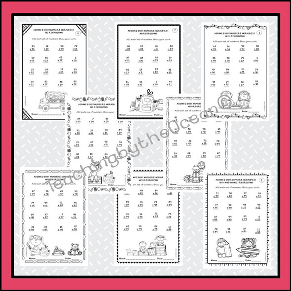 Adding 2 Digit Numbers Worksheets - Back to School Themed