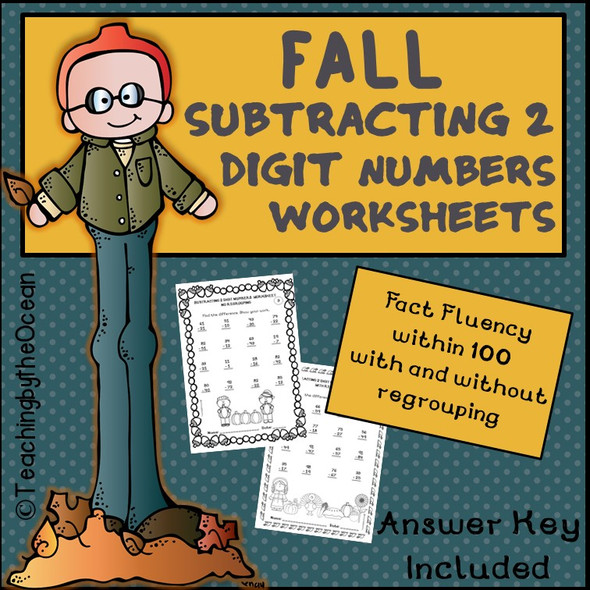 Subtracting 2 Digit Numbers Worksheets – Fall Themed