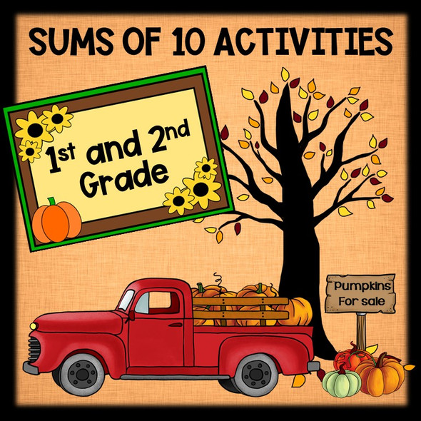 Fall Math Game and Activity - Addition - Find Sums of 10 - 1st and 2nd Grade