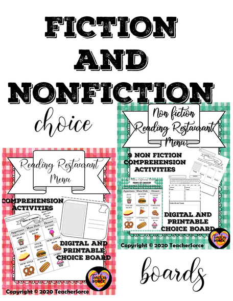 FICTION and NONFICTION Reading Standards Choice Boards
