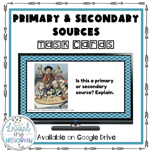Primary & Secondary Sources Task Cards [Editable] 