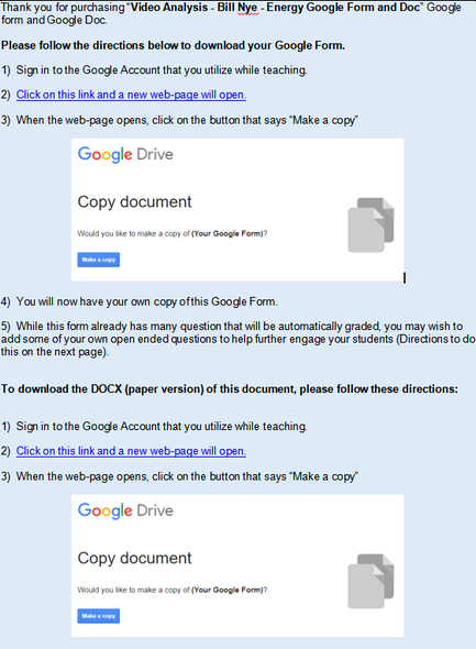 Video Analysis - Bill Nye - Energy (MS-PS3) Google Form AND Doc