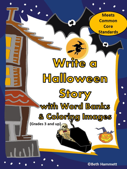 Write A Scary Story with Word Bank & Coloring Images