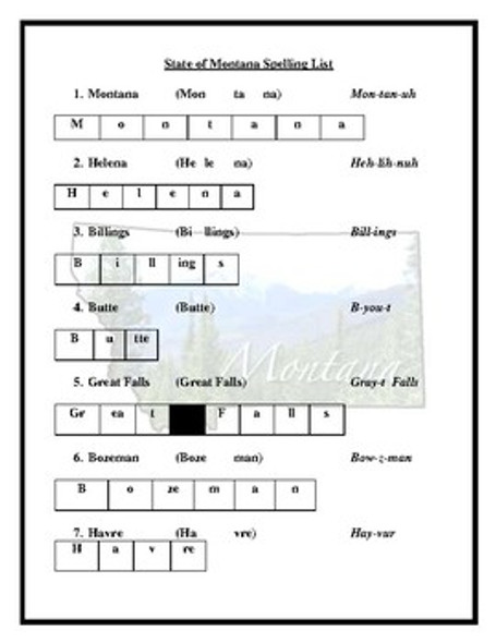 State of Montana Spelling List