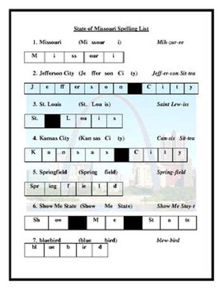 State of Missouri Spelling List