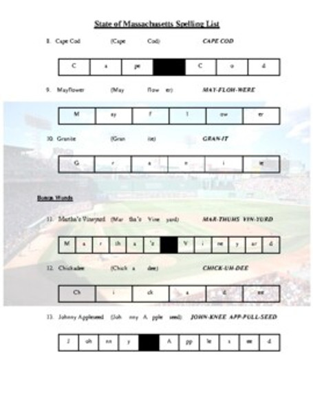 State of Massachusetts Spelling List