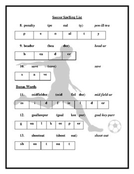 Soccer Spelling List