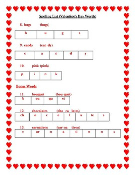 Valentine's Day Spelling List