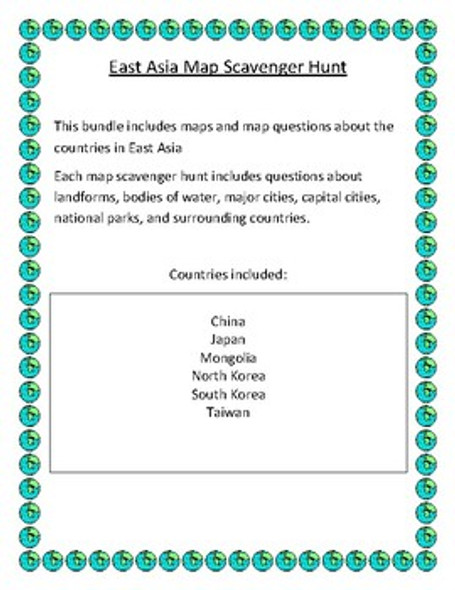 East Asia Map Scavenger Hunt