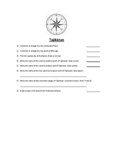 Tajikistan Map Scavenger Hunt