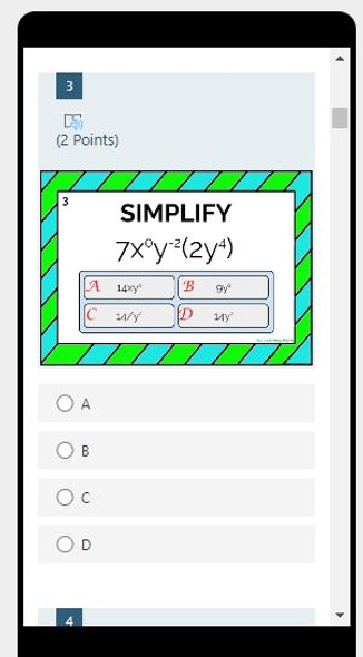 Applying the Properties of Exponents: Microsoft OneDrive Forms Quiz - 30 Problems