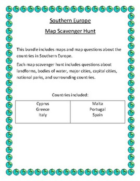 Southern Europe Map Scavenger Hunt