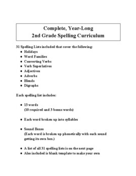 Complete, Year-long, 2nd Grade Spelling Curriculum