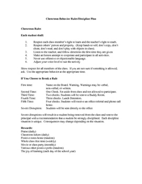 Classroom Behavior Parent, Student, Teacher Behavior Contract