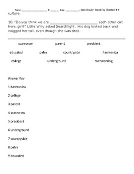 Stone Fox Word Study Spelling Test