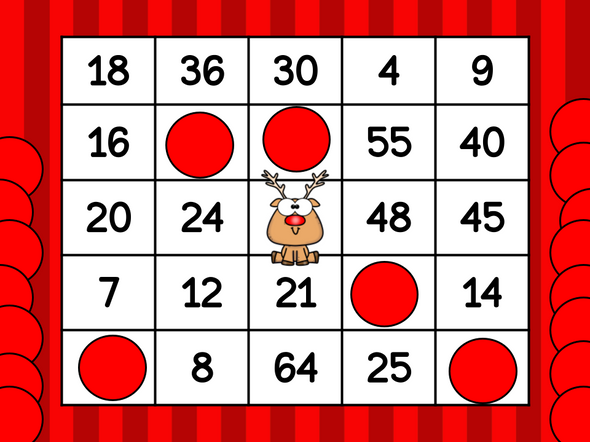 Holiday Multiplication Bingo - Digital - Moveable Chips