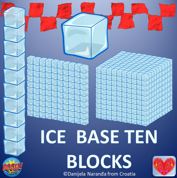 Ice Base Ten Blocks Place Value ClipArt Boom Cards