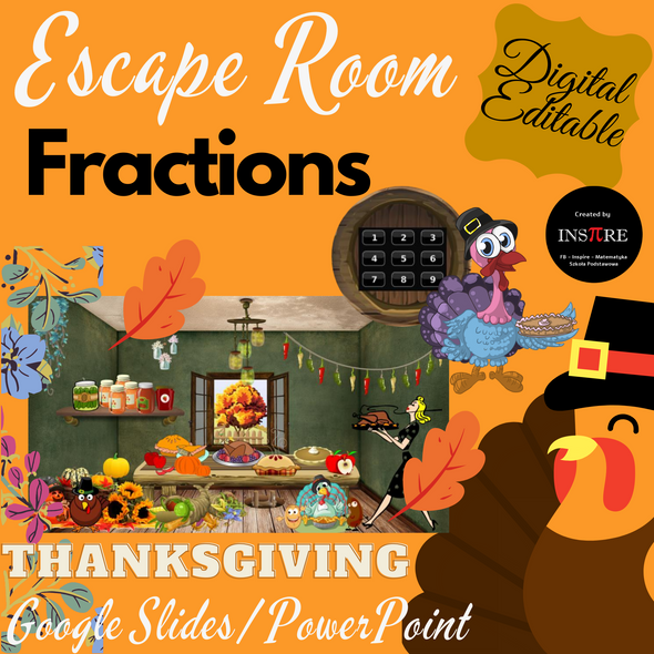 3rd 4th Grade Equivalent & Comparing Fractions Thanksgiving Math Escape Room