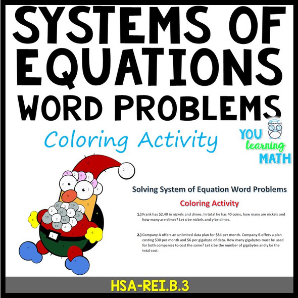 Systems of Equations Word Problems - Christmas Coloring Activity