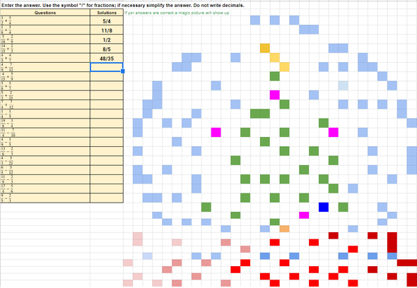 Adding and Subtracting Fractions Pixel Art Activity Google Sheets