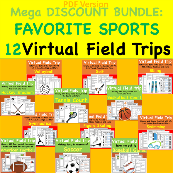 Mega Discount Bundle-  Sports Favorites Virtual Field Trip Pack - 12 Trips