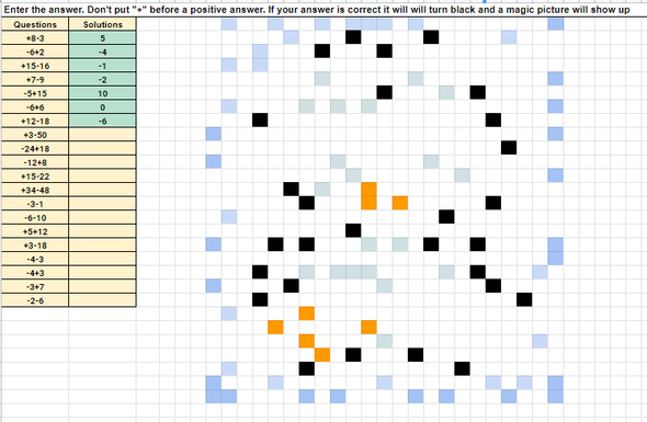 Adding and Subtracting Integers Pixel Art Activity Google Sheets