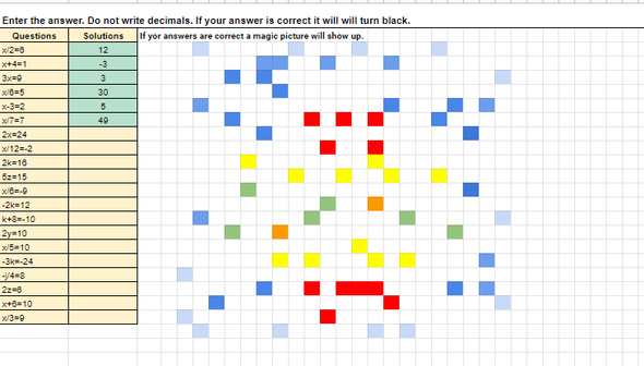 Solving One Step Equations Christmas Pixel Art Activity 2